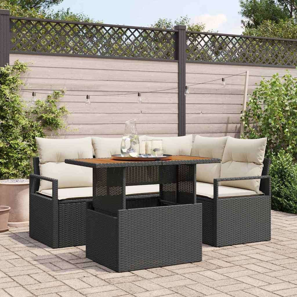Tuinbankenset 5 st 4-Aantal zitplaatsen Zwart en Crème is nu te koop bij PeponiXL, paradijselijk wonen!