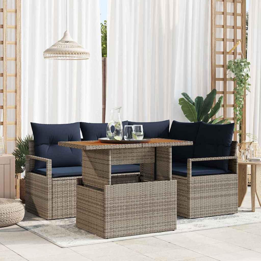 Tuin Eetset met kussen 5 pcs Grijs en Marineblauw is nu te koop bij PeponiXL, paradijselijk wonen!