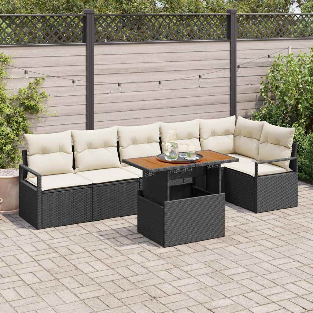 Tuin Eetset met kussen 7 pcs Zwart en Crème is nu te koop bij PeponiXL, paradijselijk wonen!