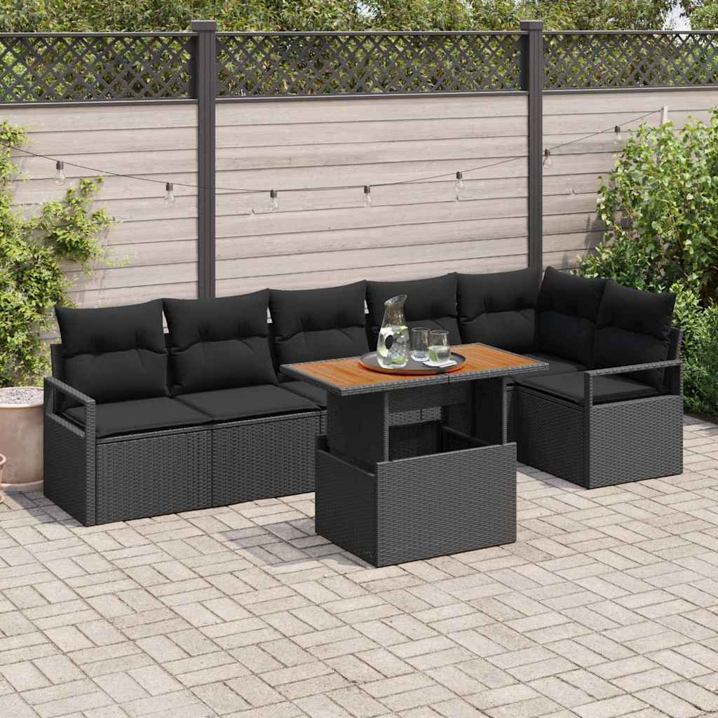 Tuin Eetset met kussen 7 pcs Zwart en Bruin is nu te koop bij PeponiXL, paradijselijk wonen!