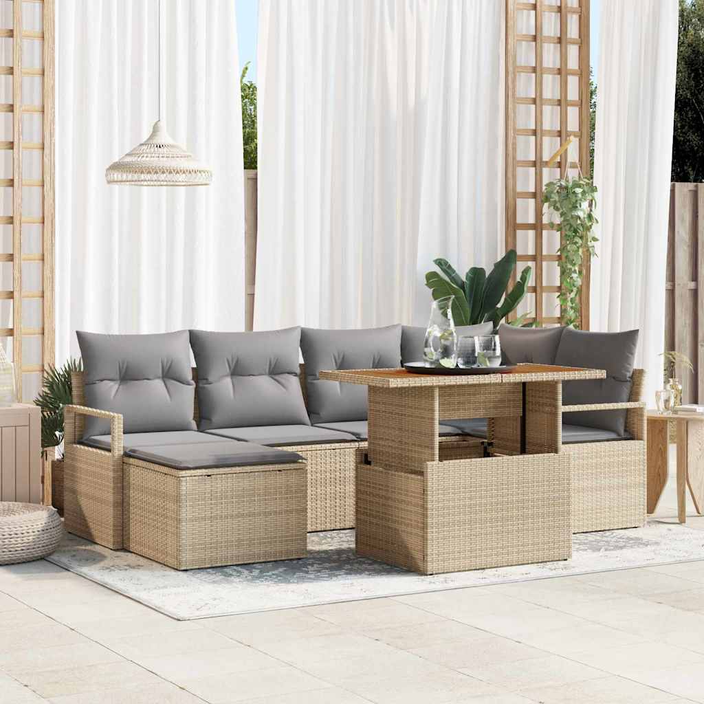 Tuin Eetset met kussen 7 pcs Beige en Grijs is nu te koop bij PeponiXL, paradijselijk wonen!
