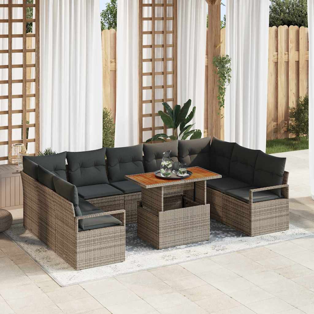 Tuin Sofa Set met kussen 10 pcs Grijs en Bruin is nu te koop bij PeponiXL, paradijselijk wonen!