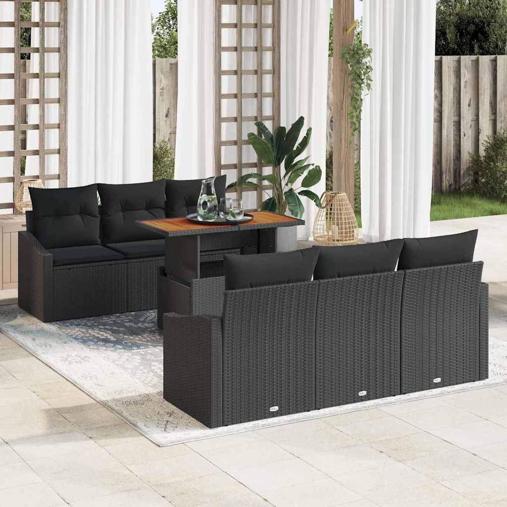Tuin Sofa Set met kussen met kussen 7 pcs Zwart en Bruin is nu te koop bij PeponiXL, paradijselijk wonen!