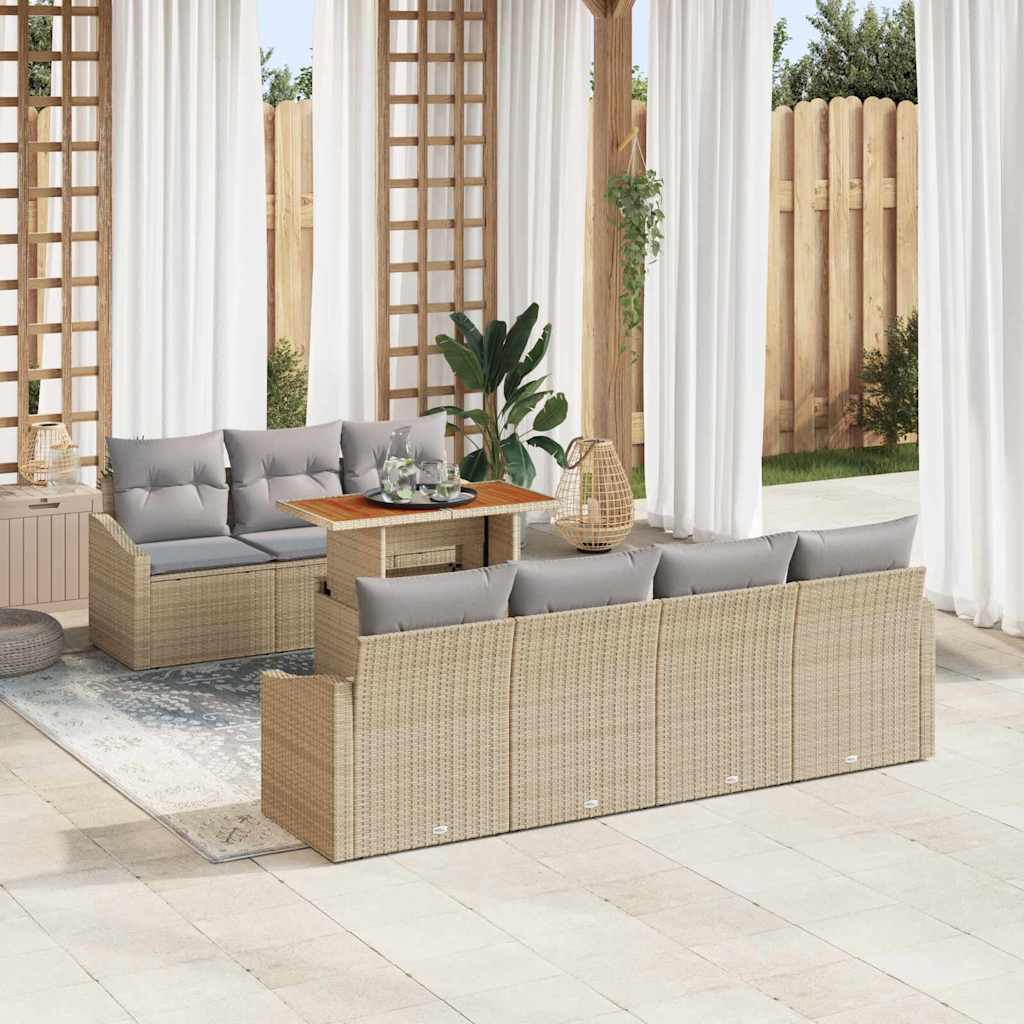 Tuin Eetset met kussen 8 pcs Beige en Grijs is nu te koop bij PeponiXL, paradijselijk wonen!