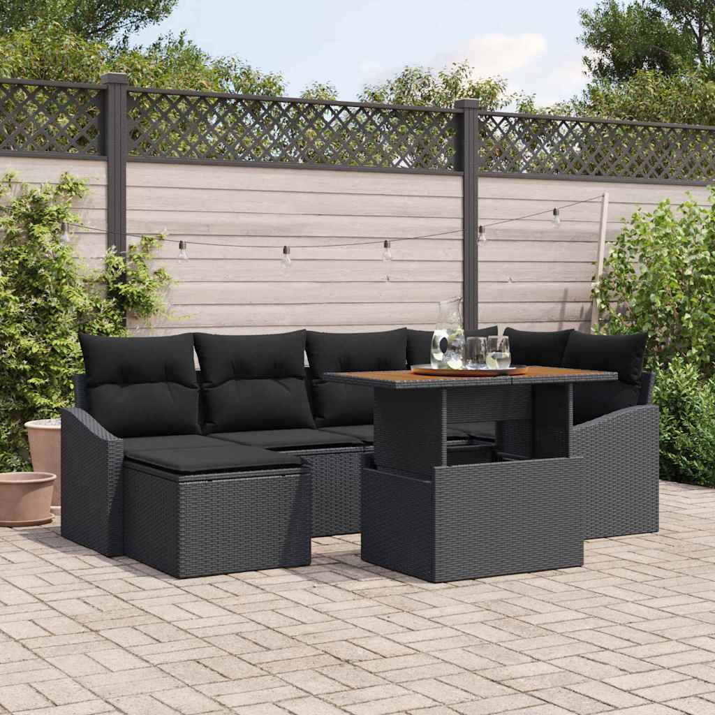 Tuin Eetset met kussen 7 pcs Zwart en Bruin is nu te koop bij PeponiXL, paradijselijk wonen!