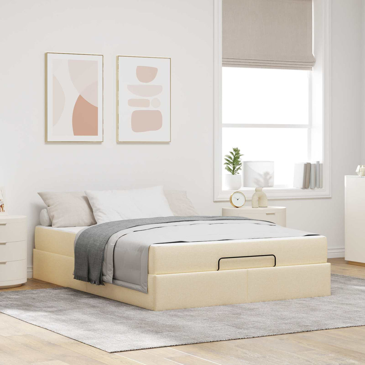 Bedframe met matras 2 pcs Crème Stof is nu te koop bij PeponiXL, paradijselijk wonen!