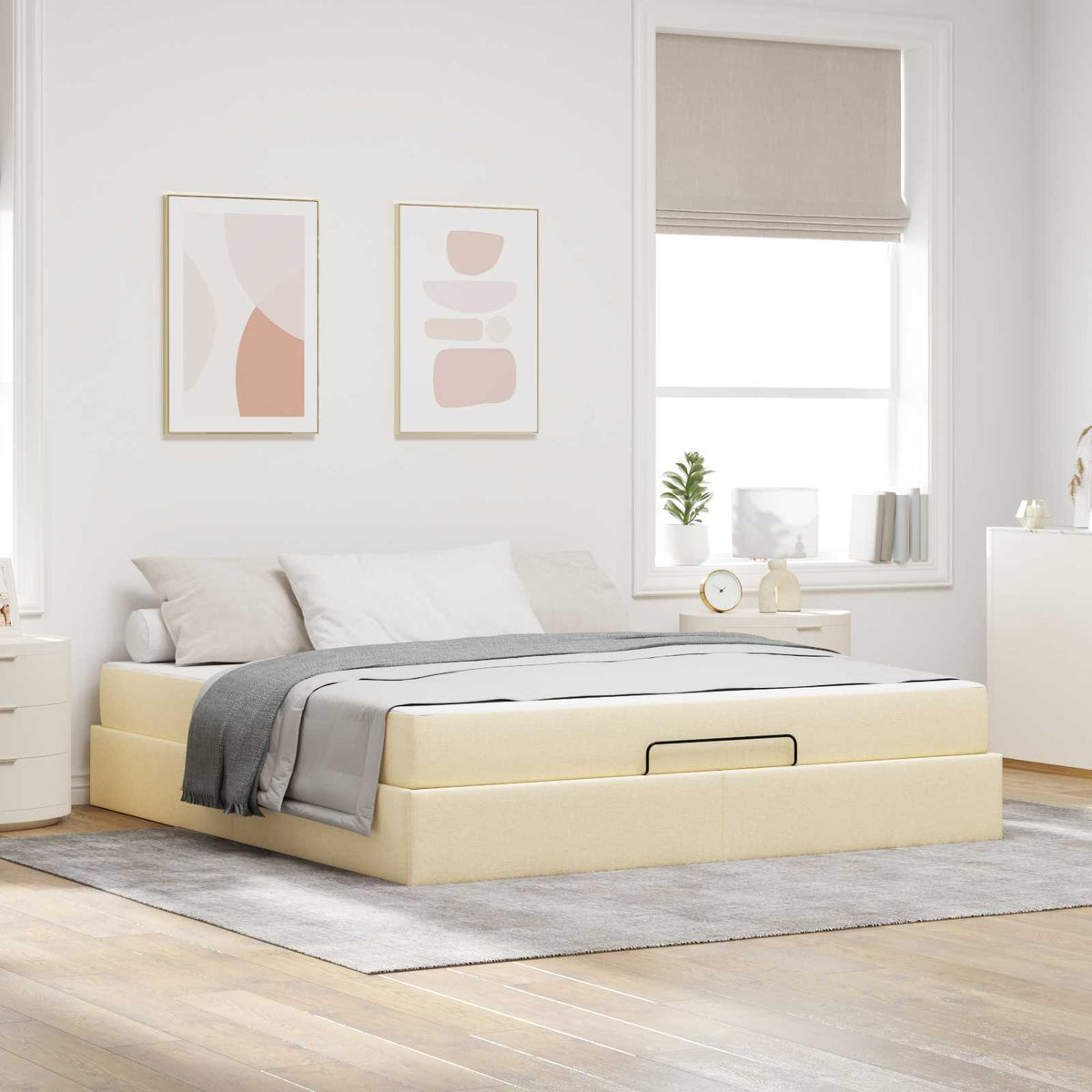 Bedframe met matras 2 pcs Crème Stof is nu te koop bij PeponiXL, paradijselijk wonen!