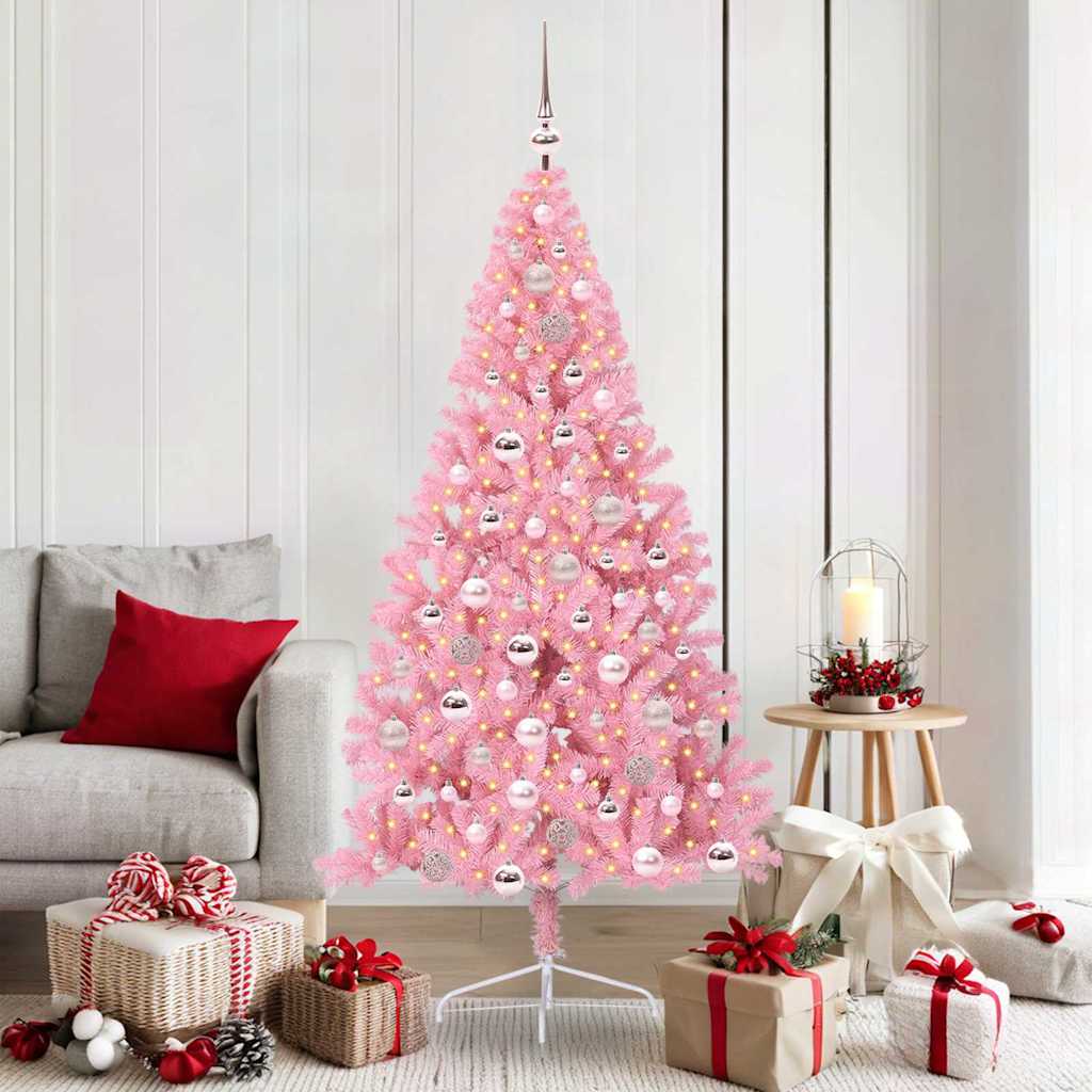 Kunstmatig Voorverlicht Kerstboom met 300 LED Roze 180 cm PVC is nu te koop bij PeponiXL, paradijselijk wonen!