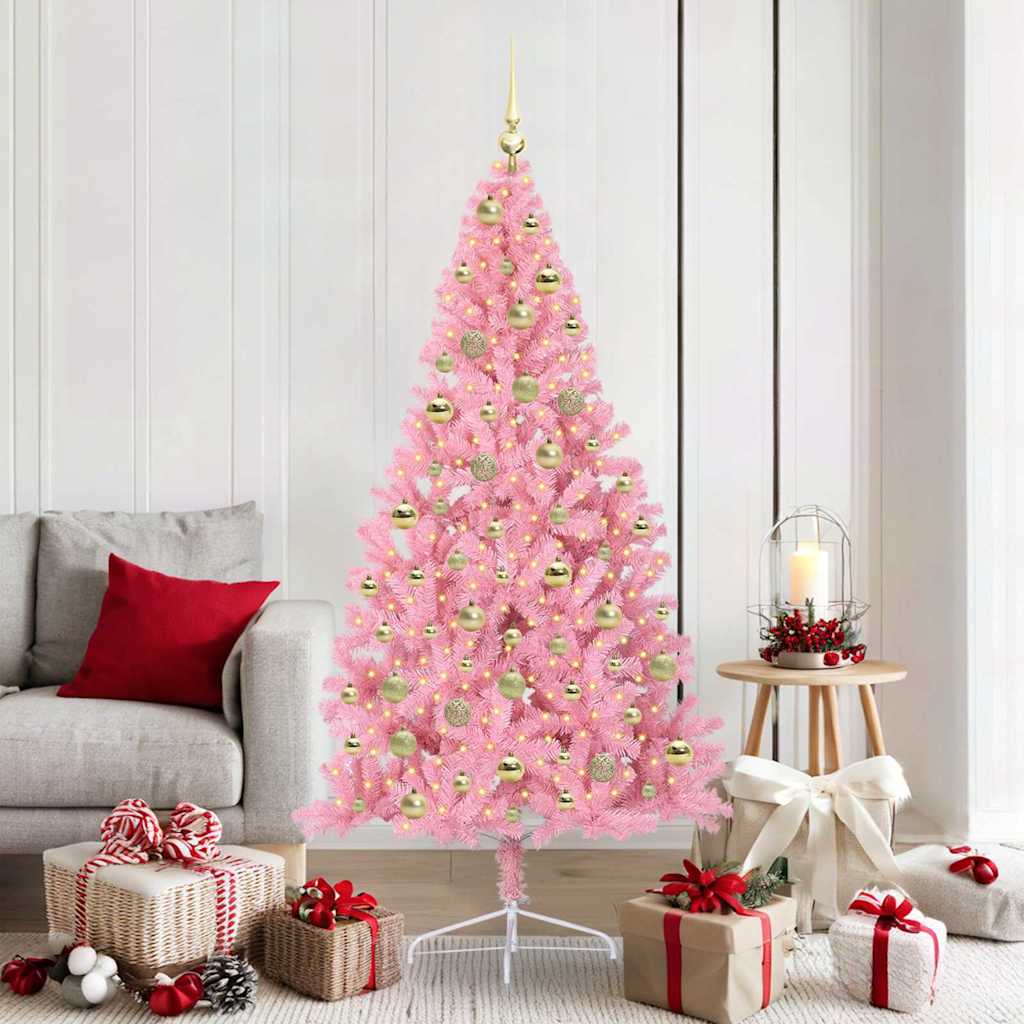 Kunstmatig Voorverlicht Kerstboom met 300 LED Roze 180 cm PVC is nu te koop bij PeponiXL, paradijselijk wonen!