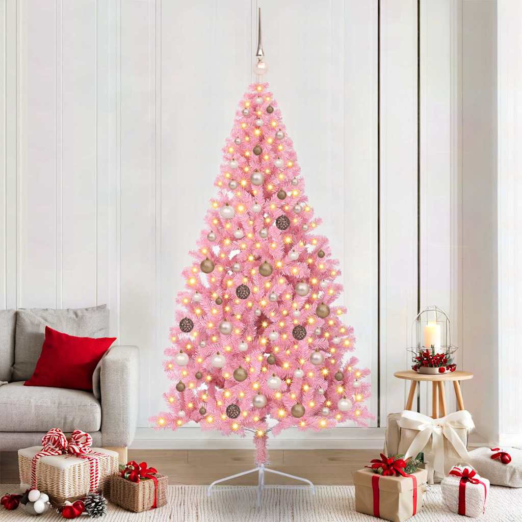 Kunstmatig Voorverlicht Kerstboom met 300 LED Roze 210 cm PVC is nu te koop bij PeponiXL, paradijselijk wonen!
