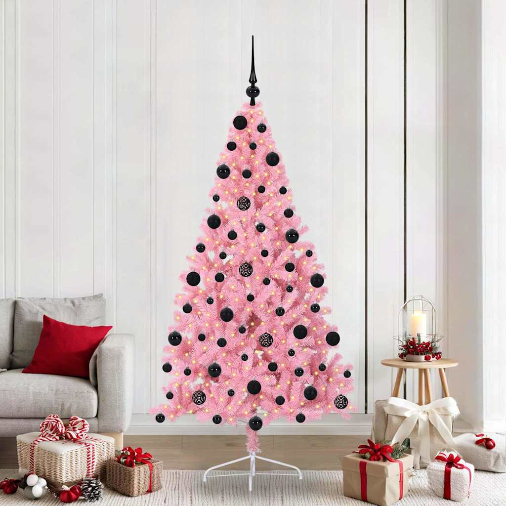 vidaXL Kunstmatig Voorverlicht Kerstboom met 300 LED Roze 210 cm PVC