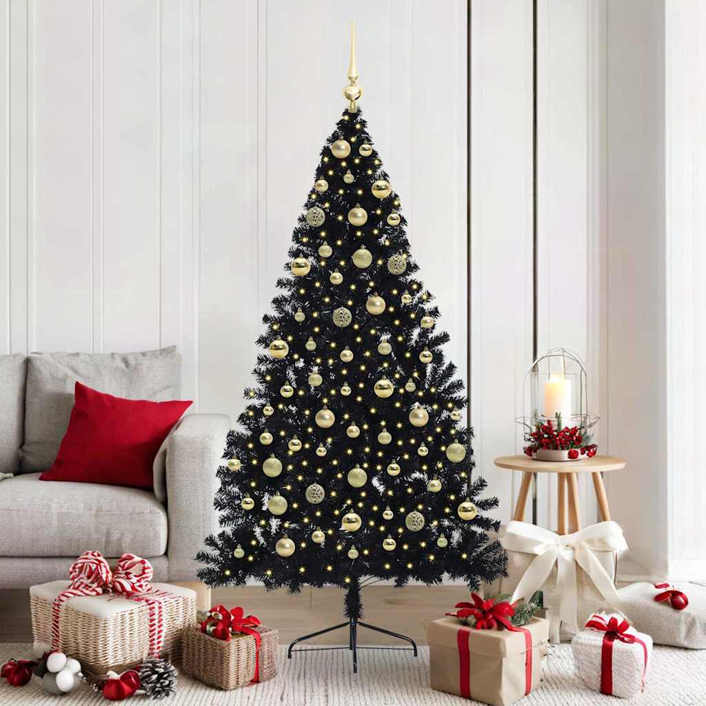 Kunstmatig Voorverlicht Kerstboom met 300 LED Zwart 180 cm PVC is nu te koop bij PeponiXL, paradijselijk wonen!