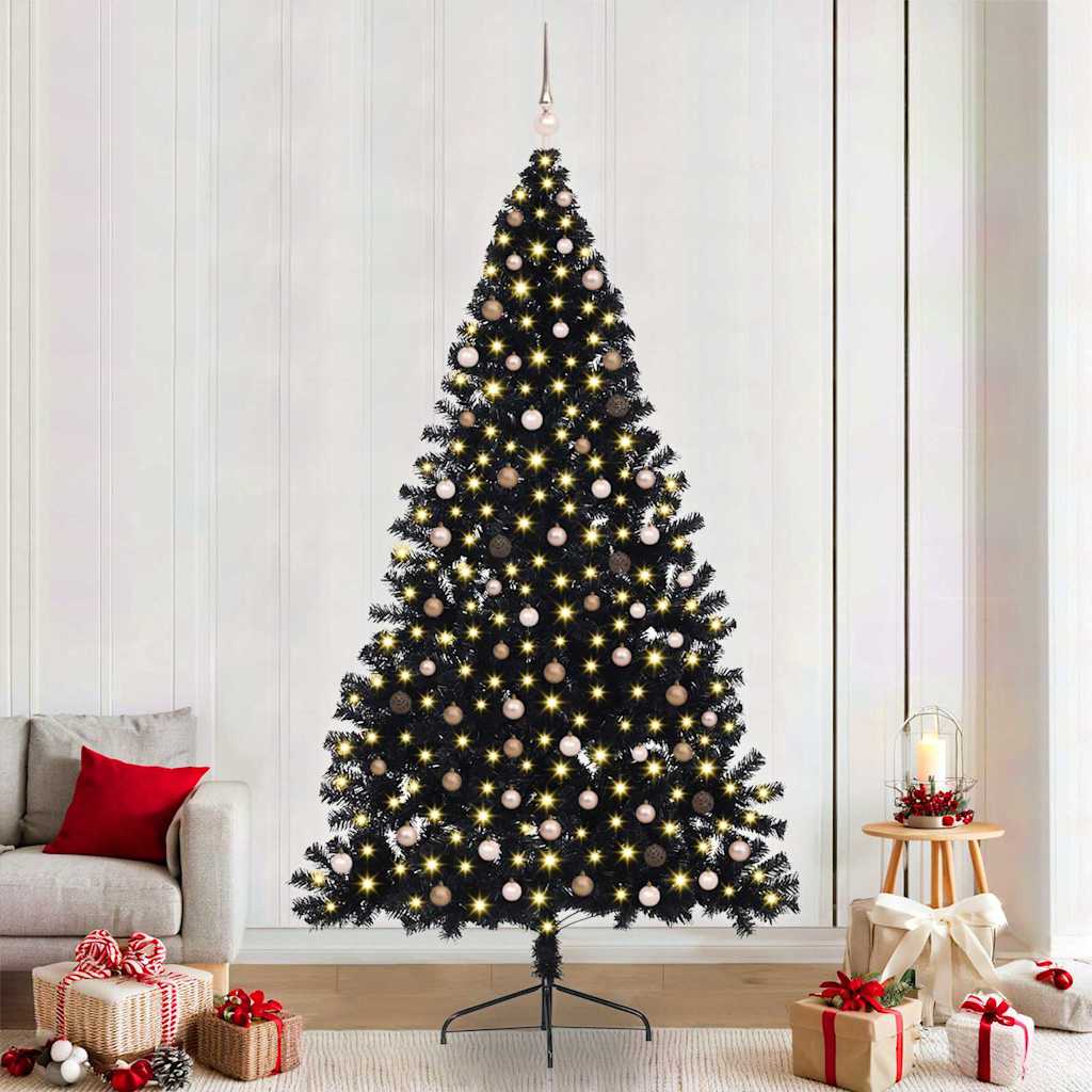Kunstmatig Voorverlicht Kerstboom met 300 LED Zwart 240 cm PVC is nu te koop bij PeponiXL, paradijselijk wonen!