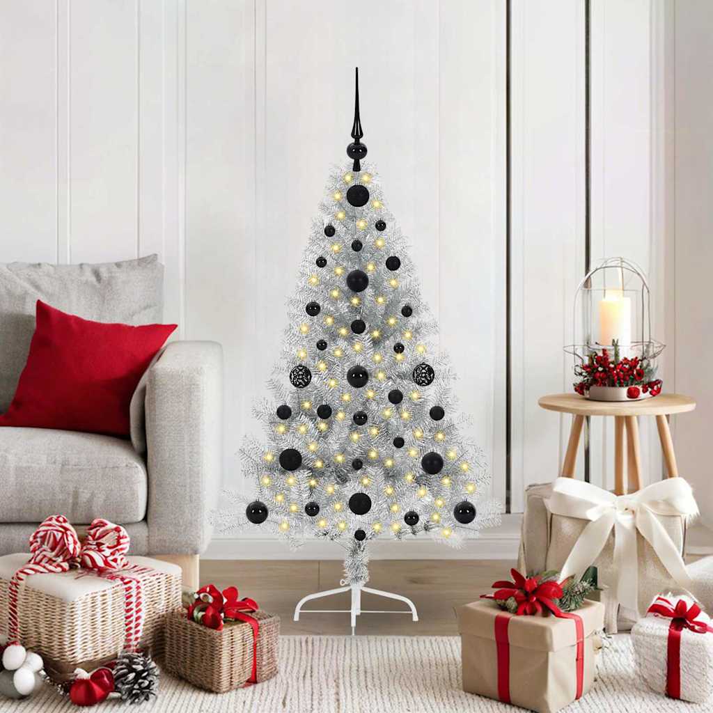 Kunstmatig Voorverlicht Kerstboom met 150 LED Zilver 120 cm PET is nu te koop bij PeponiXL, paradijselijk wonen!