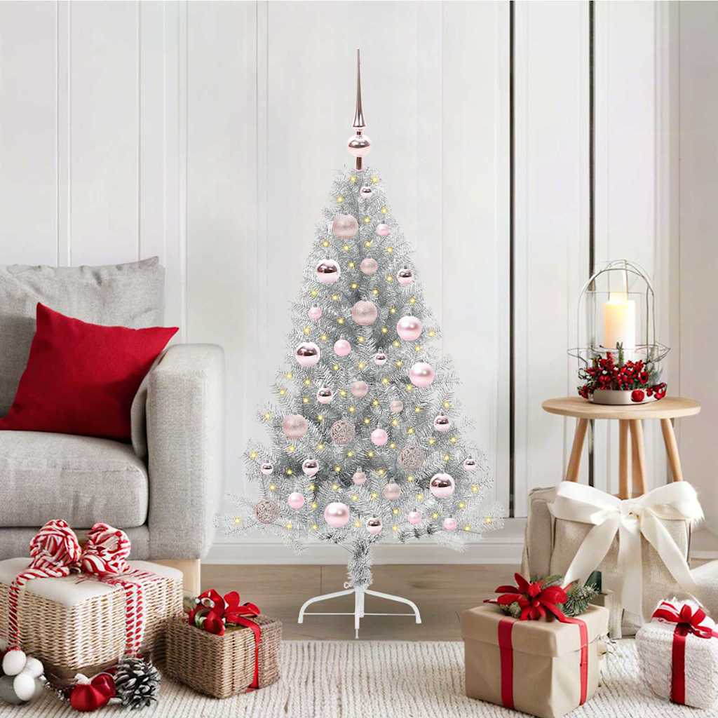 vidaXL Kunstmatig Voorverlicht Kerstboom met 150 LED Zilver 120 cm PET