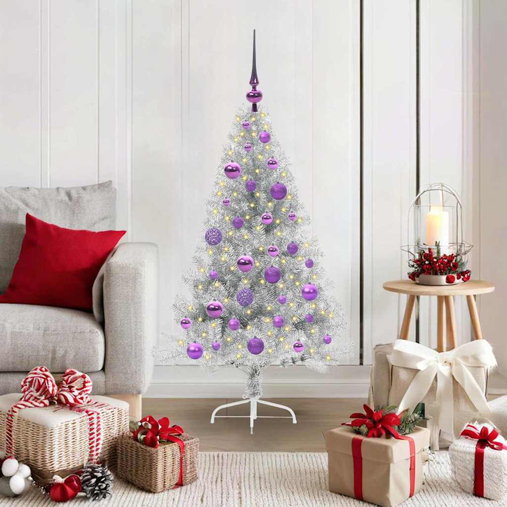 Kunstmatig Voorverlicht Kerstboom met 150 LED Zilver 120 cm PET is nu te koop bij PeponiXL, paradijselijk wonen!