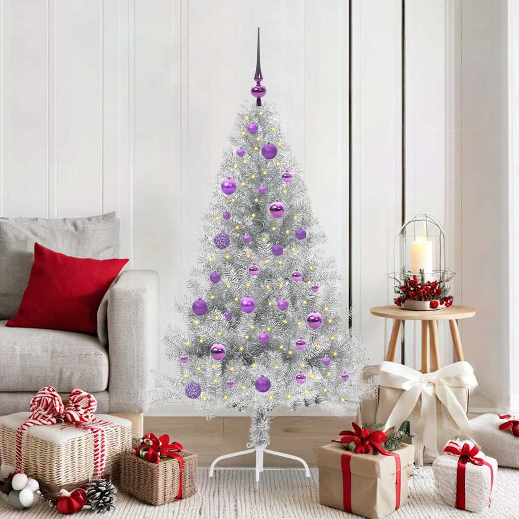 vidaXL Kunstmatig Voorverlicht Kerstboom Zilver 150 cm PET