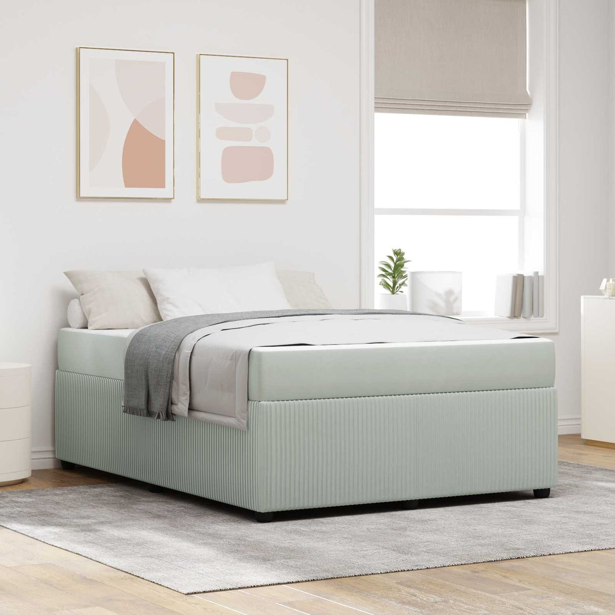 Bedframe met matras Lichtgrijs 160 x 200 cm Stof is nu te koop bij PeponiXL, paradijselijk wonen!