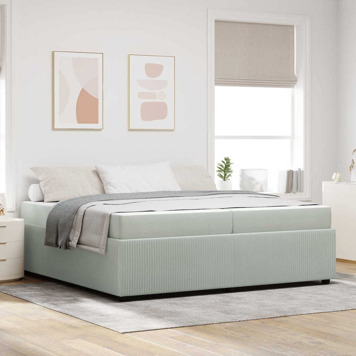 Bedframe met matras Lichtgrijs 200 x 200 cm Stof is nu te koop bij PeponiXL, paradijselijk wonen!