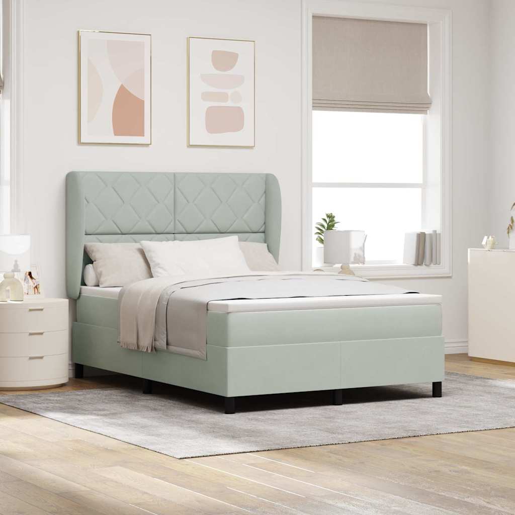 Boxspringbed met matras Lichtgrijs 190 x 140 cm Fluweel is nu te koop bij PeponiXL, paradijselijk wonen!