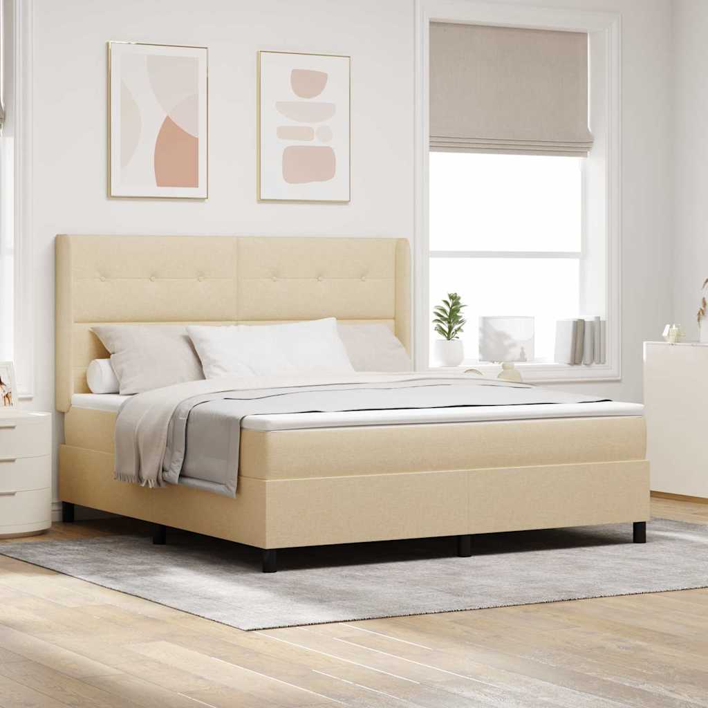 Boxspringbed met matras met hoofdeinde Crème 200 x 180 cm Stof is nu te koop bij PeponiXL, paradijselijk wonen!