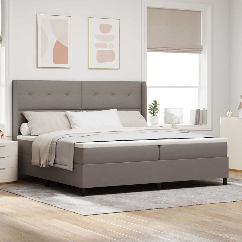 Boxspringbed met kussen met hoofdeinde Taupe 200 x 200 cm Stof is nu te koop bij PeponiXL, paradijselijk wonen!