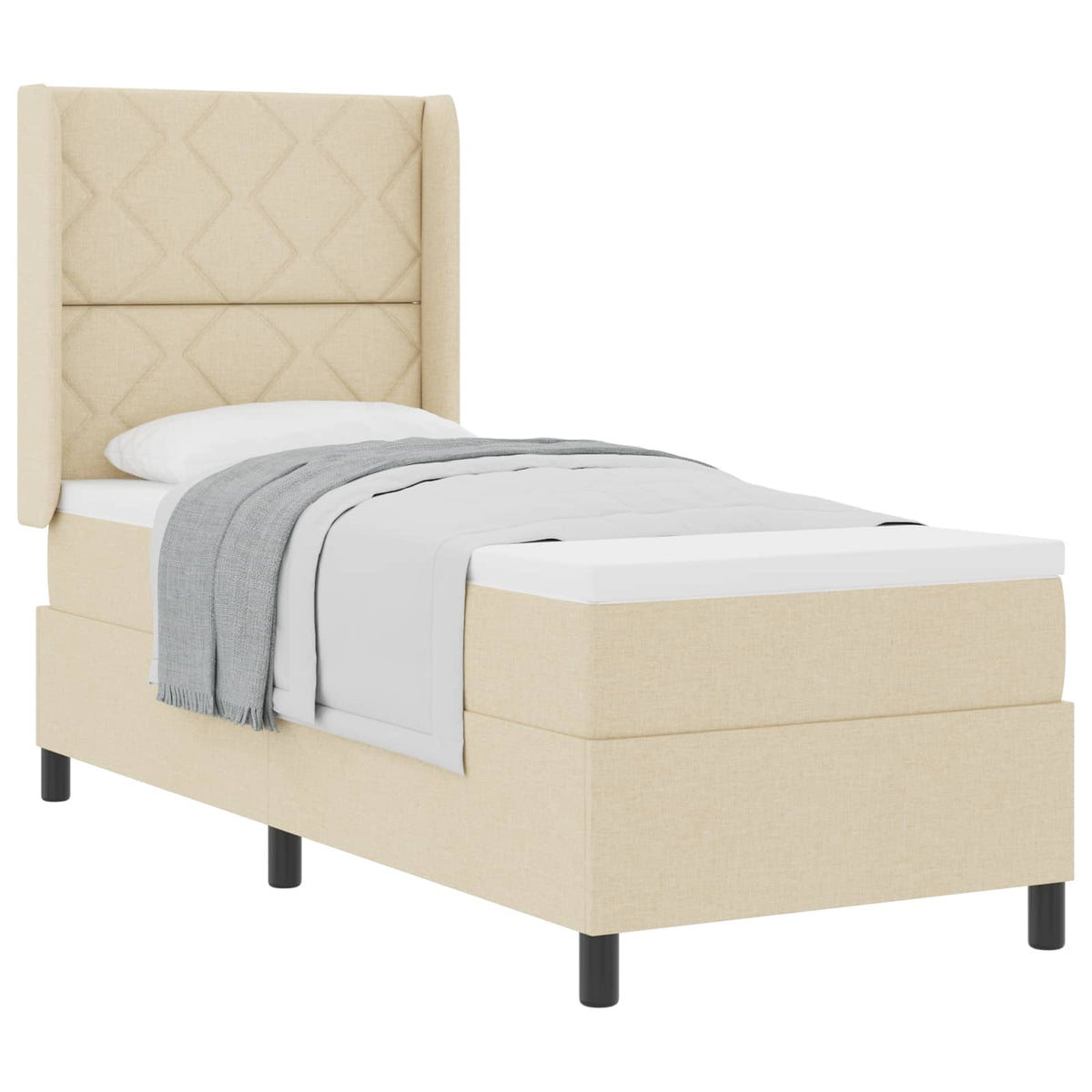 Boxspringbed met kussen met hoofdeinde Crème 200 x 80 cm Stof is nu te koop bij PeponiXL, paradijselijk wonen!