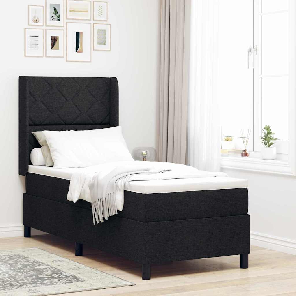 Boxspringbed met kussen met hoofdeinde Zwart 190 x 90 cm Stof is nu te koop bij PeponiXL, paradijselijk wonen!