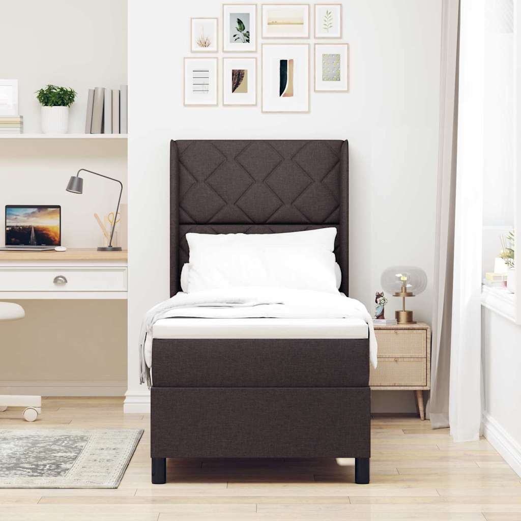Boxspringbed met kussen Donkerbruin 190 x 90 cm Stof is nu te koop bij PeponiXL, paradijselijk wonen!