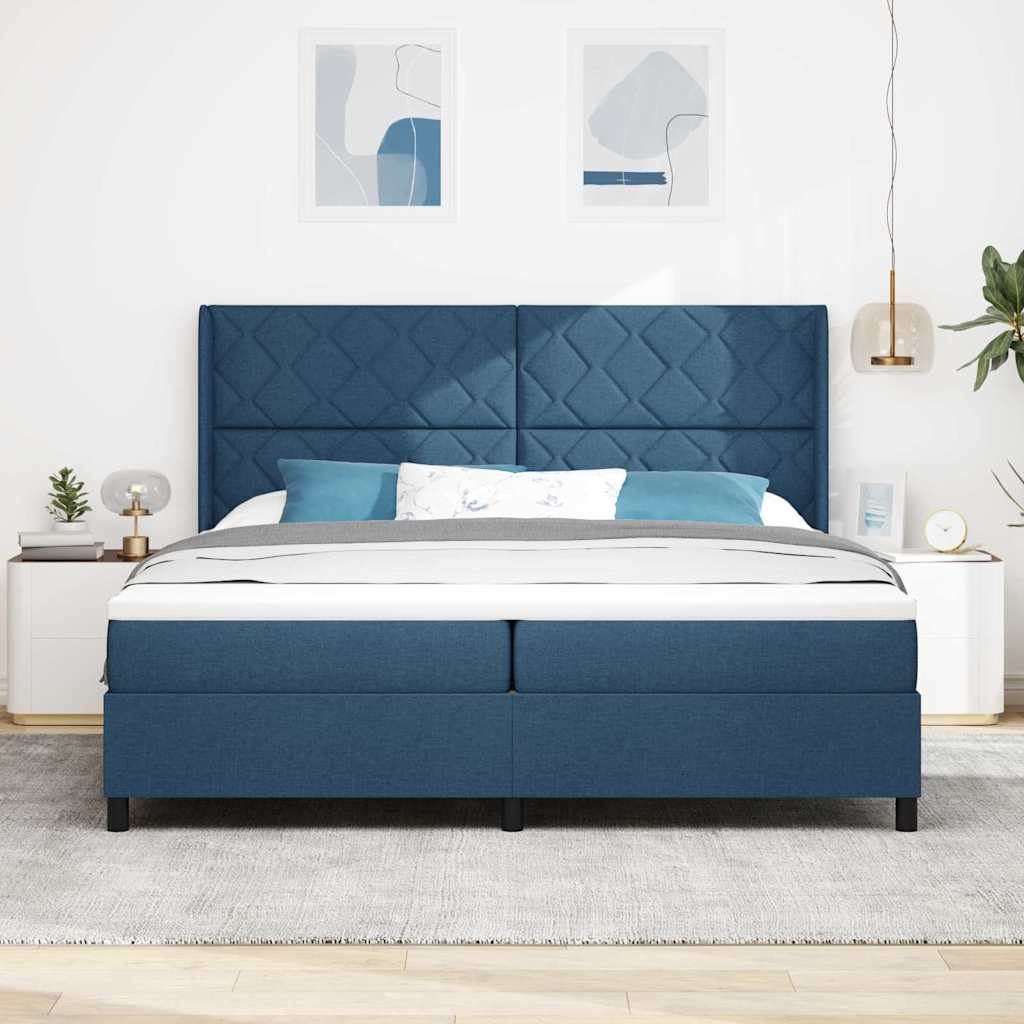 Boxspringbed met matras met hoofdeinde Blauw 200 x 200 cm Stof is nu te koop bij PeponiXL, paradijselijk wonen!