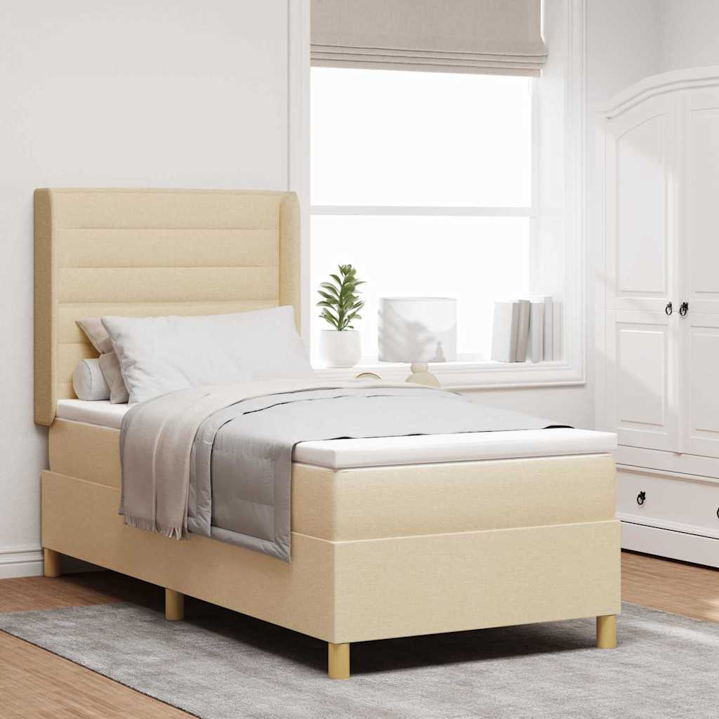 Boxspringbed met matras met hoofdeinde Crème 100 x 200 cm Stof is nu te koop bij PeponiXL, paradijselijk wonen!