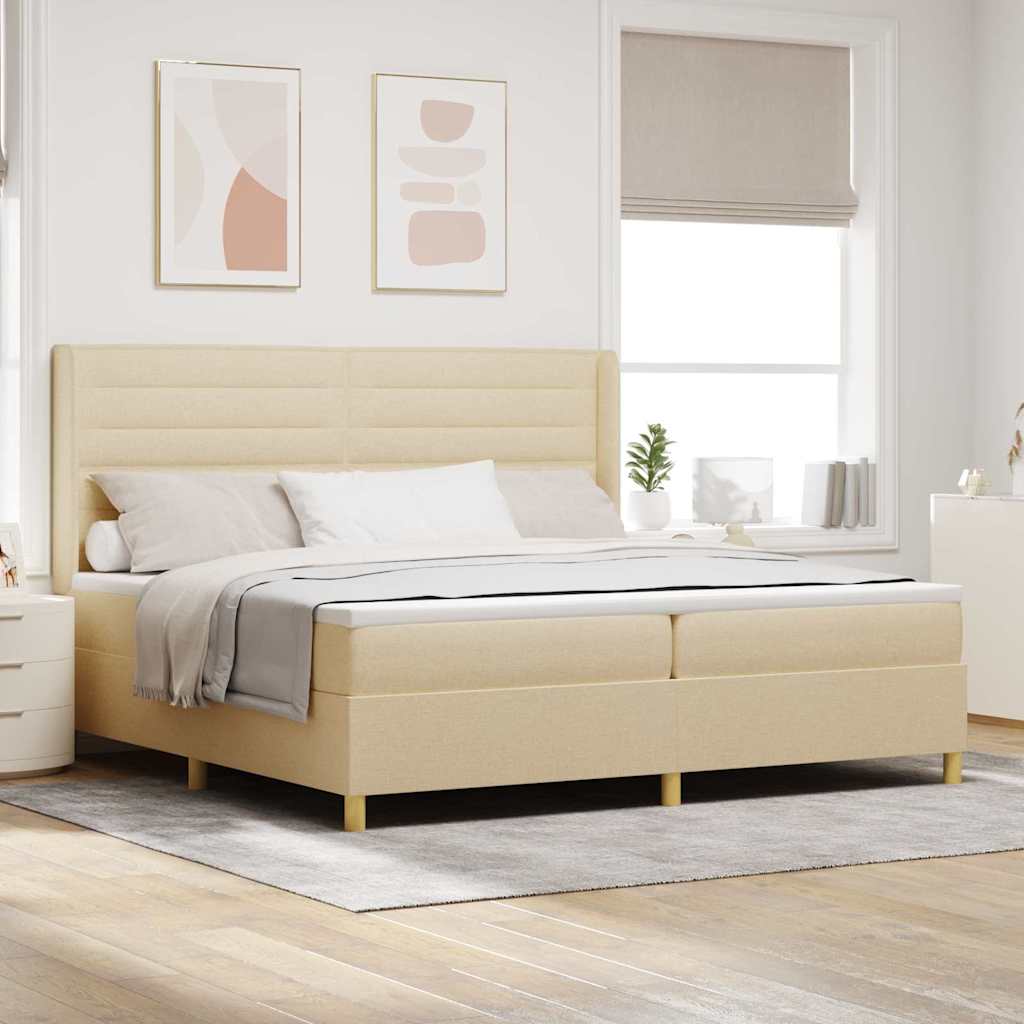 Boxspringbed met matras met hoofdeinde Crème 200 x 200 cm Stof is nu te koop bij PeponiXL, paradijselijk wonen!