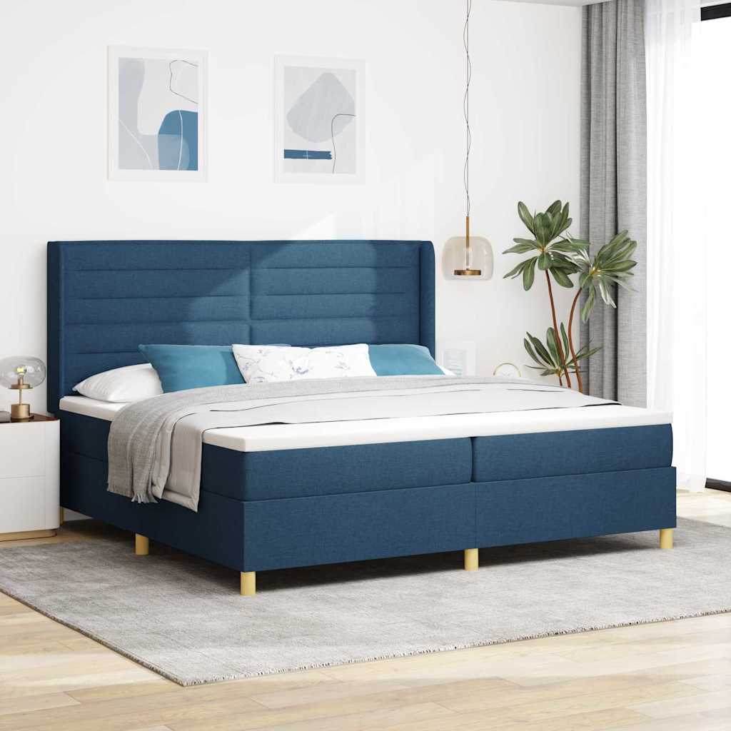 Boxspringbed met matras met hoofdeinde Blauw 200 x 200 cm Stof is nu te koop bij PeponiXL, paradijselijk wonen!