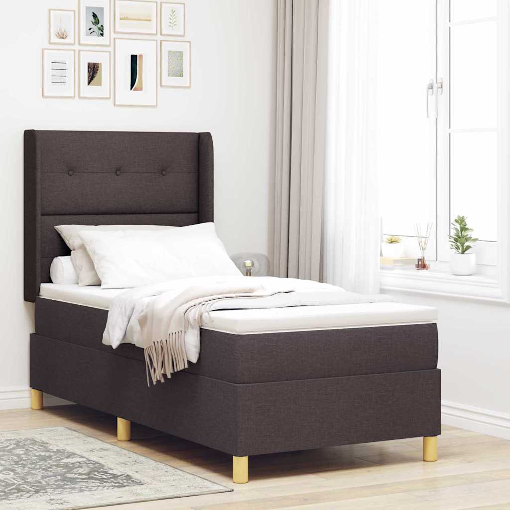 vidaXL Boxspringbed met hoofdeinde Donkerbruin 90 x 190 cm Stof