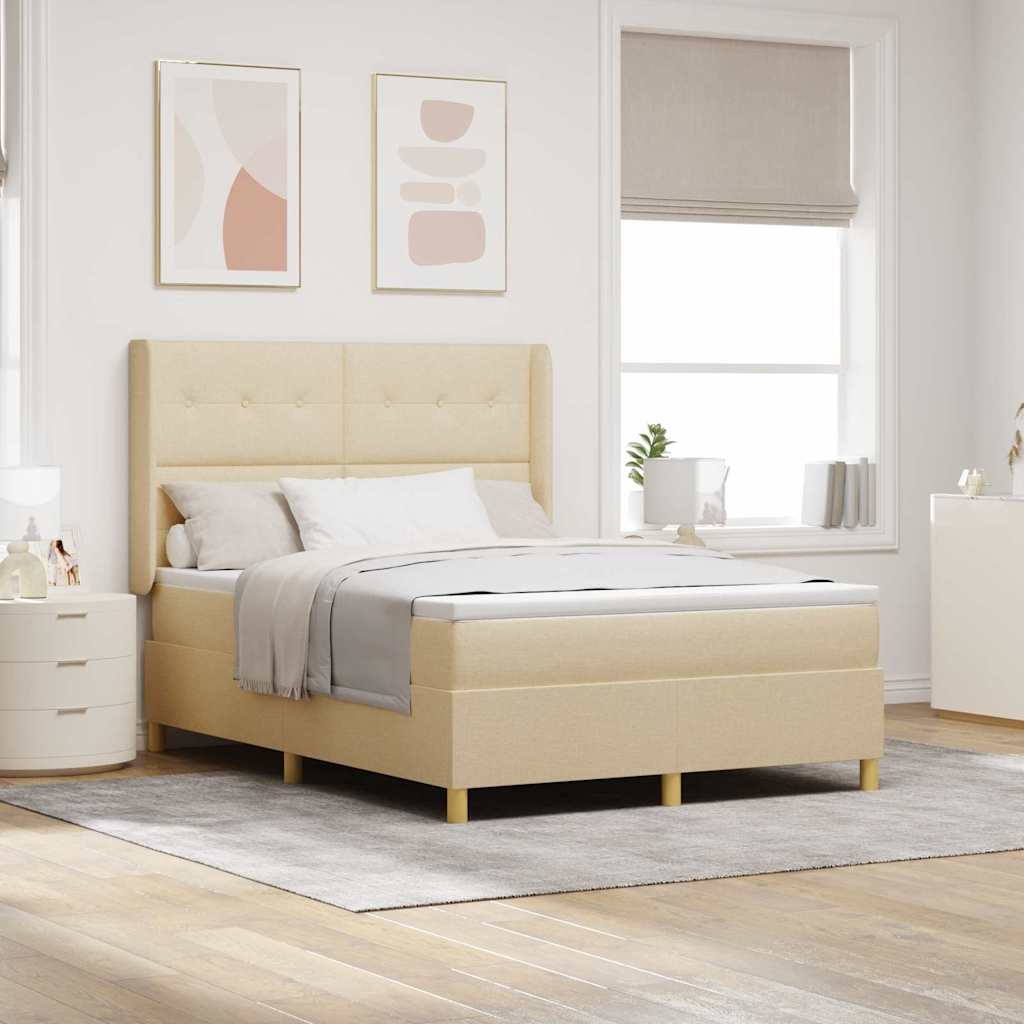 Boxspringbed met hoofdeinde Crème 140 x 190 cm Stof is nu te koop bij PeponiXL, paradijselijk wonen!