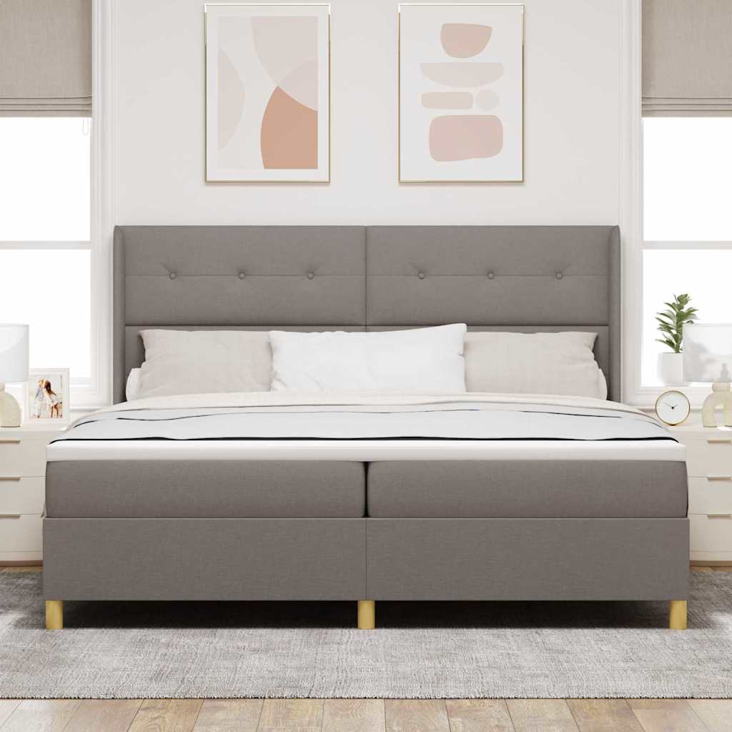 Boxspringbed met hoofdeinde Taupe 200 x 200 cm Stof is nu te koop bij PeponiXL, paradijselijk wonen!