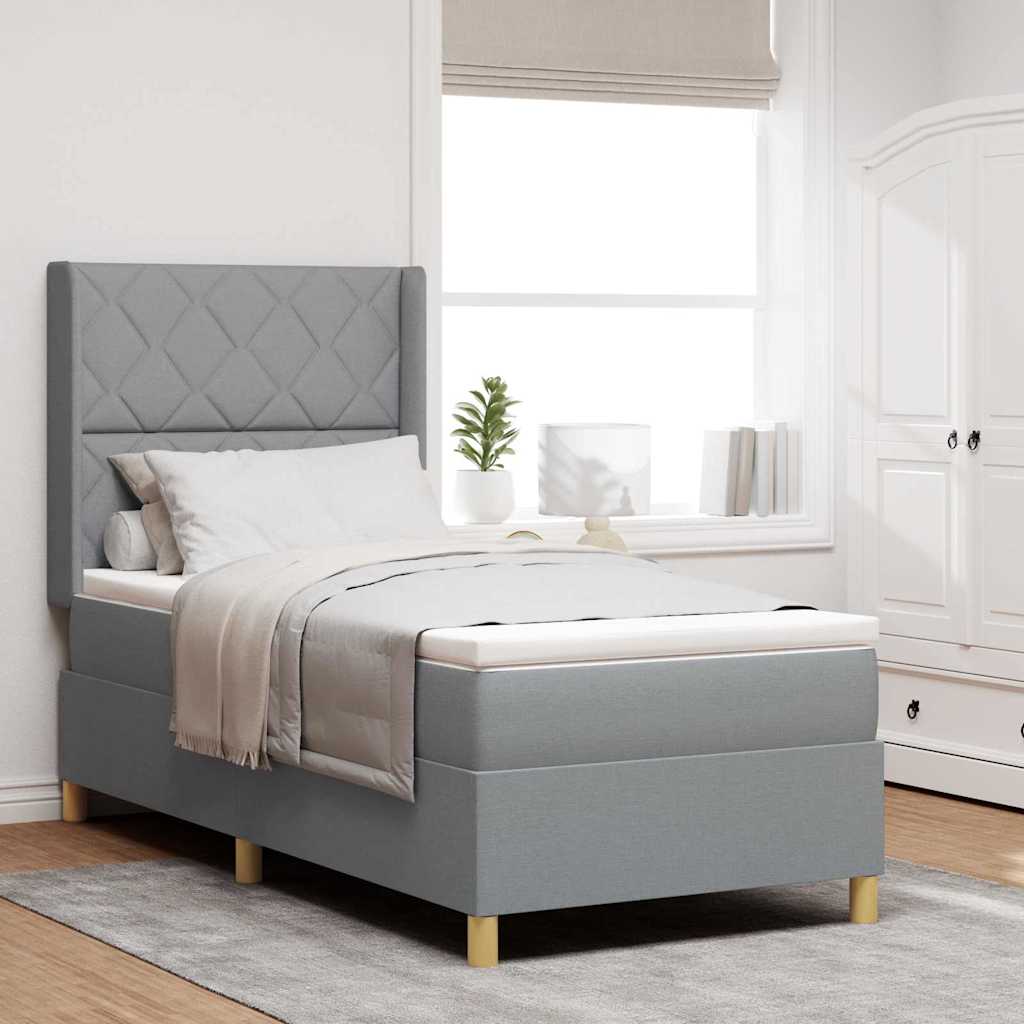 Boxspringbed met hoofdeinde Lichtgrijs 90 x 200 cm Stof is nu te koop bij PeponiXL, paradijselijk wonen!