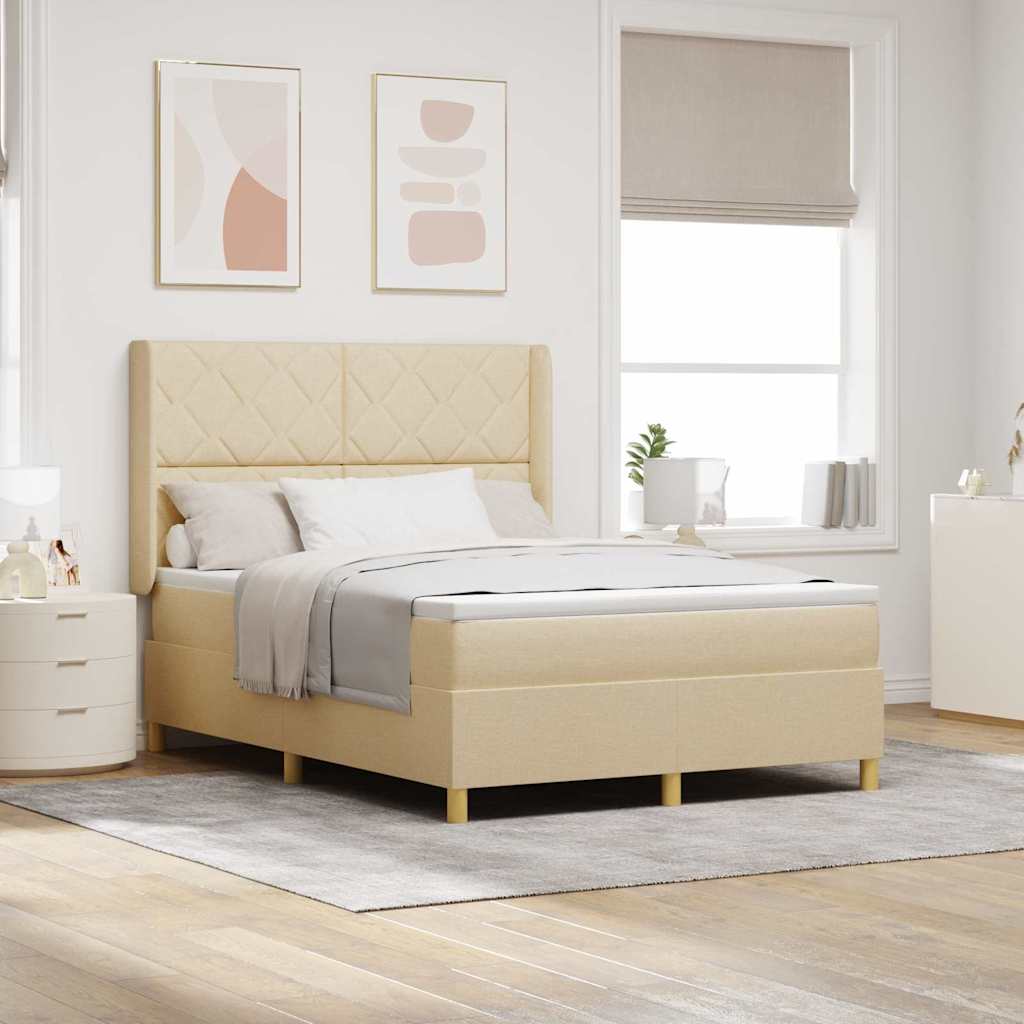 Boxspringbed met hoofdeinde Crème 160 x 200 cm Stof is nu te koop bij PeponiXL, paradijselijk wonen!