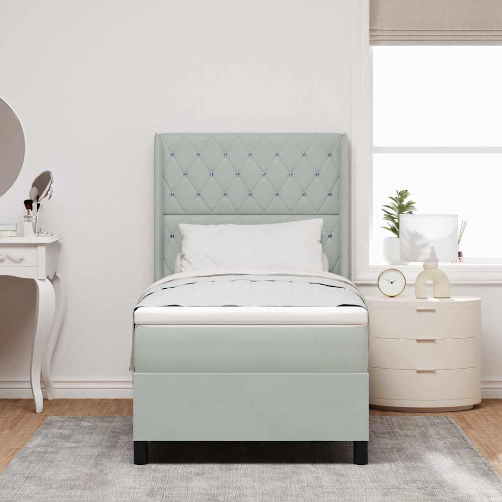 Boxspringbed met matras Lichtgrijs 90 x 190 cm Fluweel is nu te koop bij PeponiXL, paradijselijk wonen!