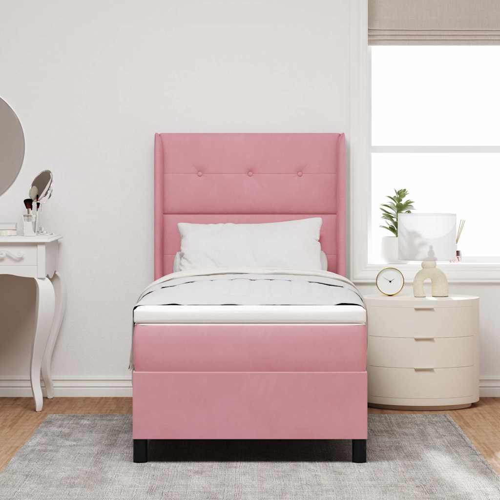 Boxspringbed met matras met hoofdeinde Roze 90 x 200 cm Fluweel is nu te koop bij PeponiXL, paradijselijk wonen!