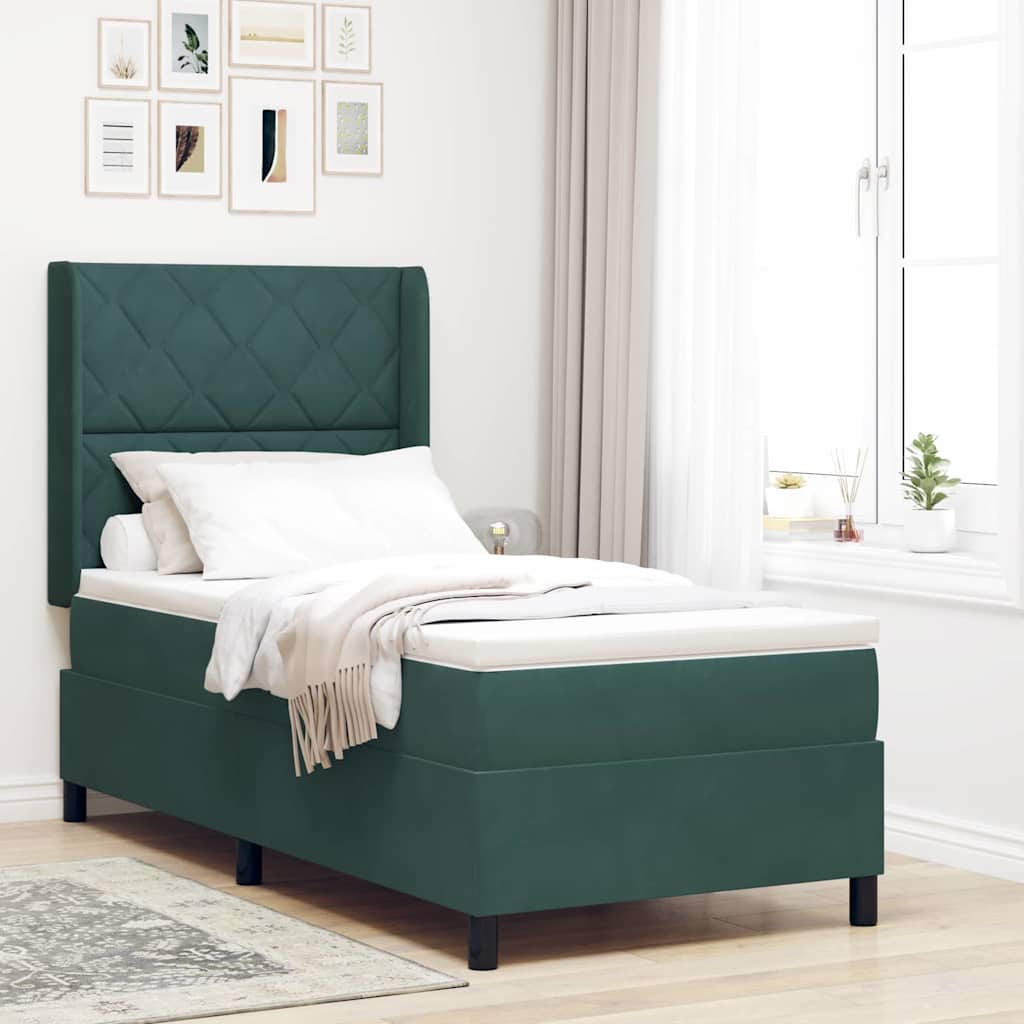 Boxspringbed met hoofdeinde Donkergroen 90 x 190 cm Fluweel is nu te koop bij PeponiXL, paradijselijk wonen!