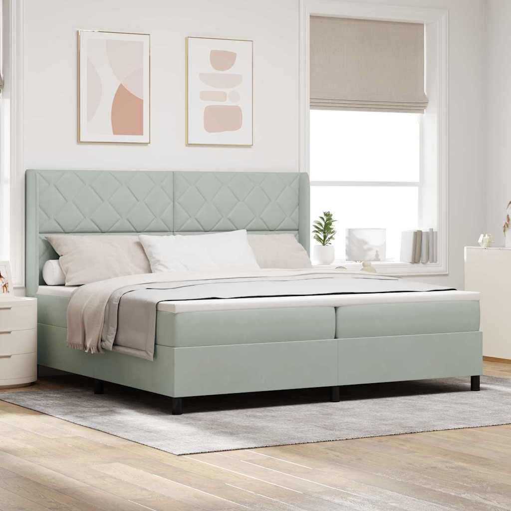 Boxspringbed met hoofdeinde Lichtgrijs 200 x 200 cm Fluweel is nu te koop bij PeponiXL, paradijselijk wonen!