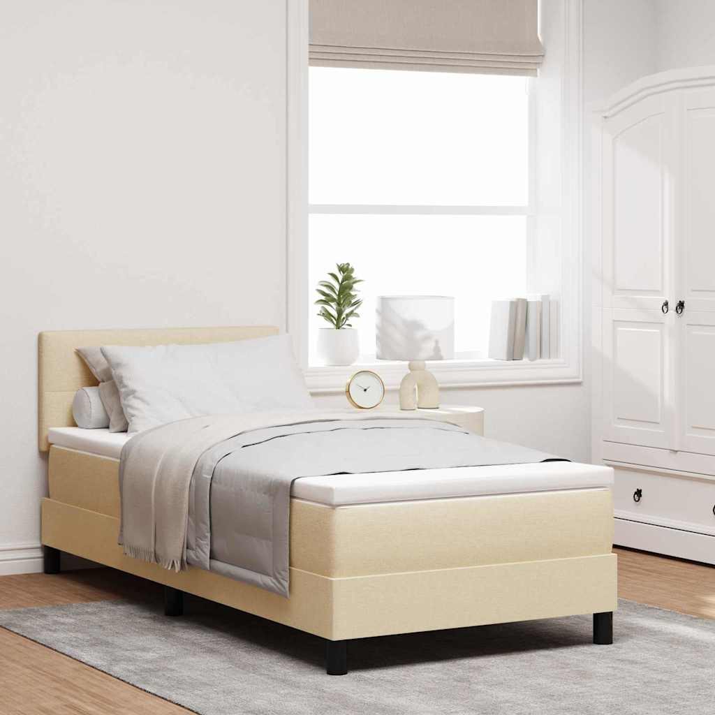 Boxspring bed met LED-stripverlichting Crème 90 x 190 cm Stof is nu te koop bij PeponiXL, paradijselijk wonen!