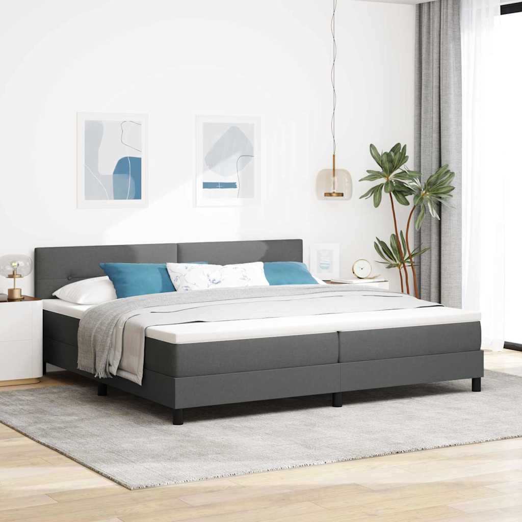 Boxspring bed met hoofdeinde Donkergrijs 200 x 200 cm Stof is nu te koop bij PeponiXL, paradijselijk wonen!