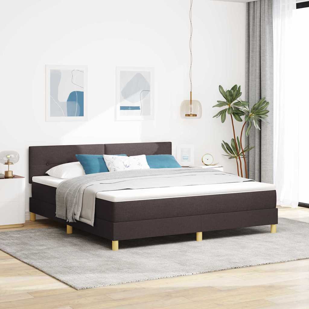 vidaXL LED Box Spring Bed met kussen Donkerbruin 180 x 200 cm Stof