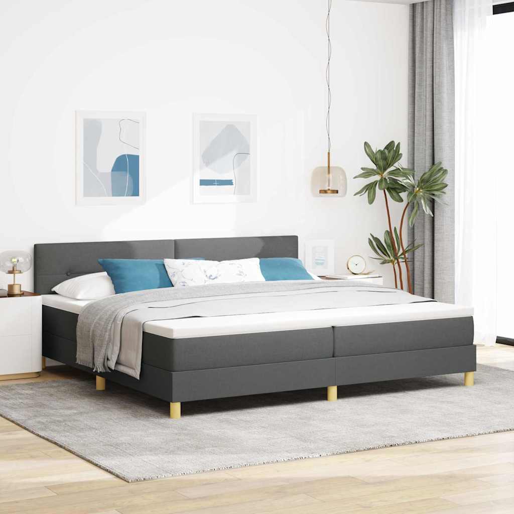 LED Box Spring Bed met hoofdeinde Donkergrijs 200 x 200 cm Stof is nu te koop bij PeponiXL, paradijselijk wonen!