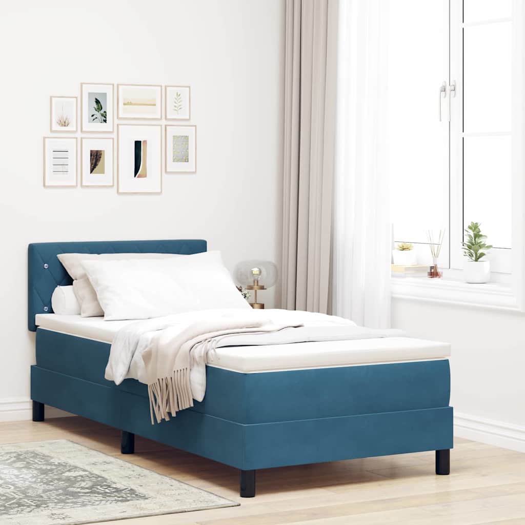 LED Box Spring Bed met matras Donkerblauw 90 x 190 cm Fluweel is nu te koop bij PeponiXL, paradijselijk wonen!
