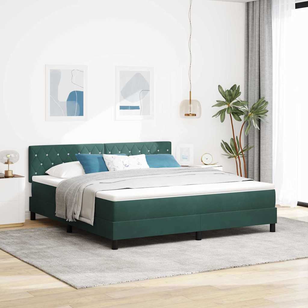vidaXL LED Box Spring Bed met matras Donkergroen 180 x 200 cm Fluweel