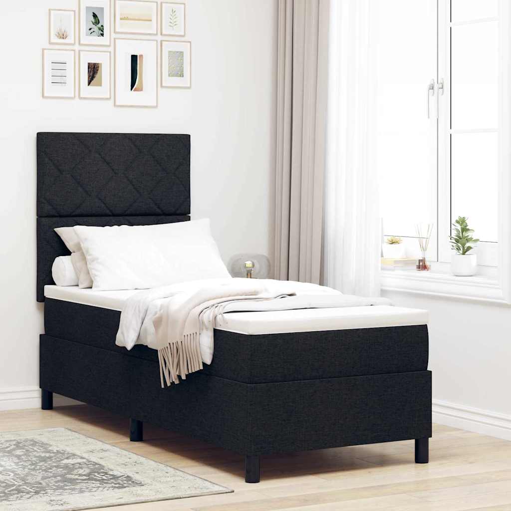 Boxspring bed met LED-stripverlichting Zwart 80 x 200 cm Stof is nu te koop bij PeponiXL, paradijselijk wonen!