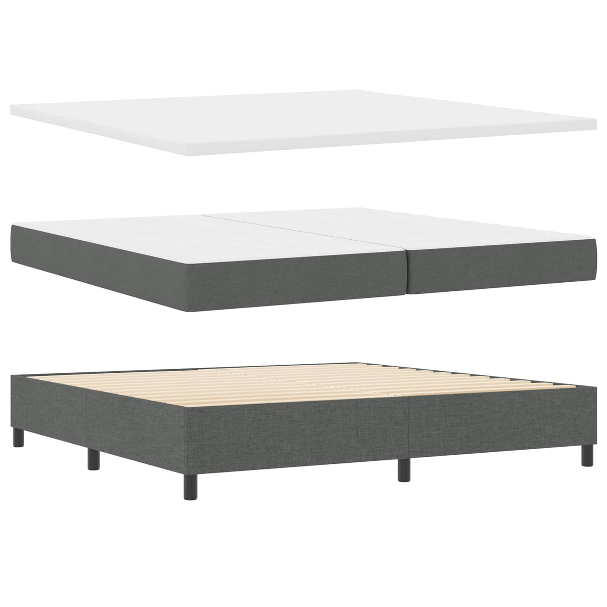 Boxspring bed met hoofdeinde Donkergrijs 200 x 200 cm Stof is nu te koop bij PeponiXL, paradijselijk wonen!